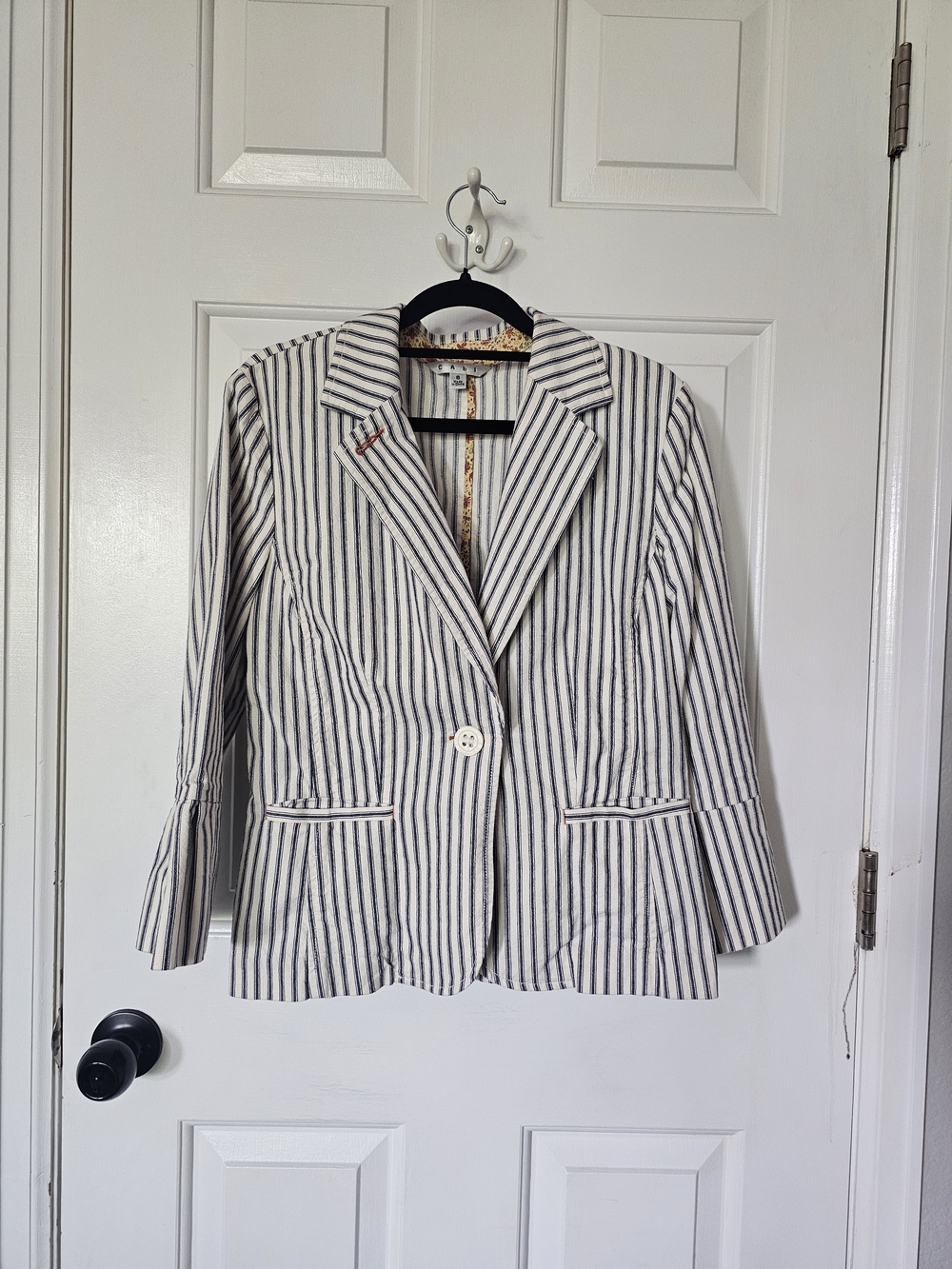 CAbi Striped White & Blue Women's Blazer Jacket